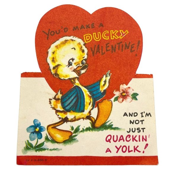 1940s Vintage Valentine Card Anthropomorphic Duck Quackin Die Cut - Picture 1 of 4
